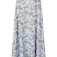The Staud Axel Skirt is a light blue cotton poplin pull-on maxi skirt detailed with an intricate brown and white toile print of nature and landscape motifs.