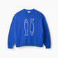 The Staud Giada Sweater is a lightweight blue summer sweater featuring a playful white two-fish outline on the front, adding a pop of sardines-inspired design against a plain white background.