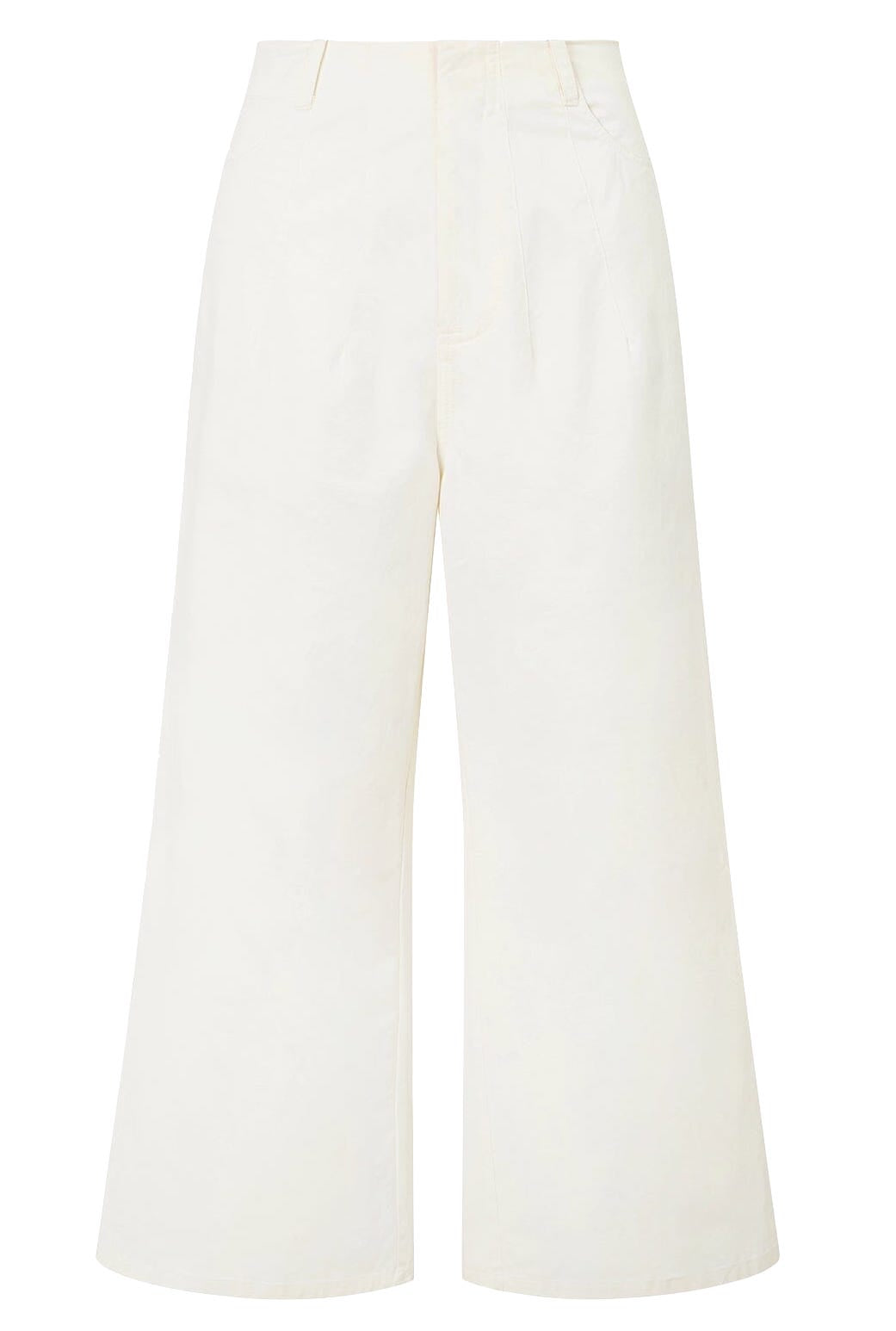 A pair of white Staud Luca Pant high-waisted wide-leg trousers on a plain background.