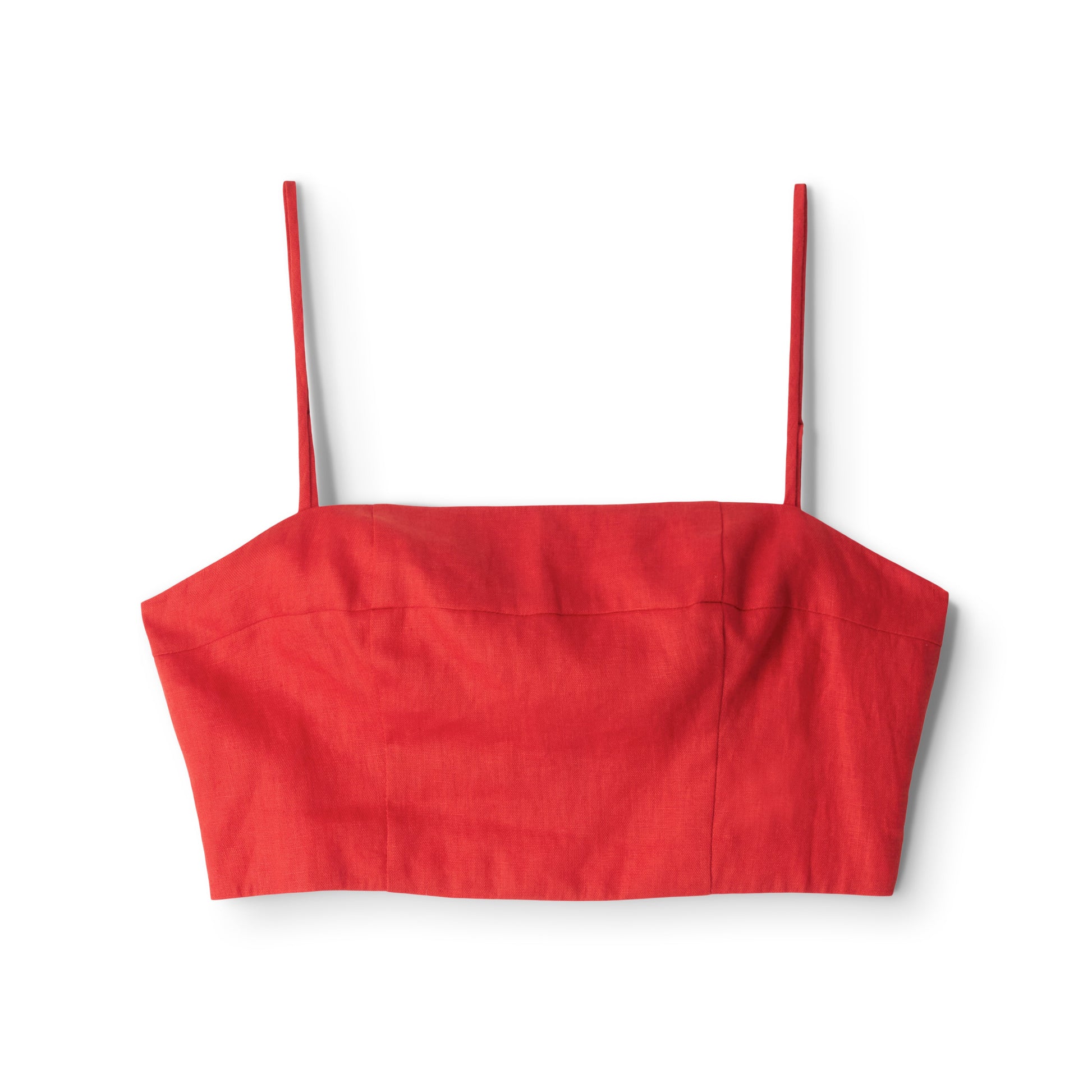 Federico Linen Tank by Staud, featuring thin spaghetti straps, displayed on a white background.