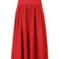The Staud Procida Linen Skirt is a high-waisted, red A-line midi skirt with a gathered, flared design, solid waistband, and curved yoke for added flair, shown against a white background.