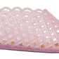 Introducing the Steve Madden Kids Girls’ Grovee Jelly Flat—a translucent pink flat for kids featuring a trendy lattice pattern, closed toe and heel, lightweight construction, and an easy slip-on design.