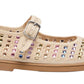 The Steve Madden Kids Girls’ Roree Rhinestones Flats feature a beige Mary Jane silhouette with a buckle strap, woven design, multicolored round studs, and sparkling rhinestone embellishments on the upper—a charming choice among kids’ shoes.