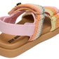 The Steve Madden Kids Toddlers’ Mona Sandal is a pastel-colored flatform with wide woven straps and a Velcro closure, featuring a tan sole and the Steve Madden logo printed on the footbed.