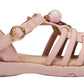 The Steve Madden Kids Toddlers’ Pocket Charmed Sandal is a light pink children’s sandal featuring multiple straps, a closed heel, a gold buckle, and a decorative bead with colorful accents on top.