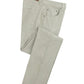 The folded pair of Johnnie-O Atlas 5-Pocket Pants is made from garment-dyed stretch twill in light gray, featuring front and back pockets along with a brown leather patch on the waistband. These lightweight pants are ideal for casual days and vacation wear.