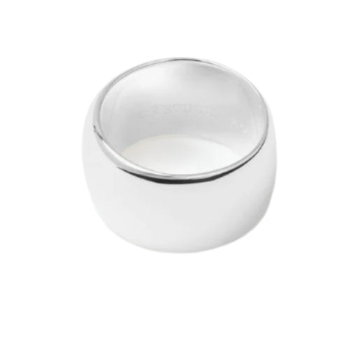 The Lie Studio Sandra Ring is a wide, plain sterling silver ring with a smooth, polished finish, shown against a white background—a timeless piece for everyday wear.