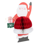 The Meri Meri Honeycomb Santa Stand Up Card is a delightful Christmas decoration featuring a 3D honeycomb belly in festive red and white, complete with a charming gift.