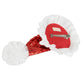 The Meri Meri Sequin Santa Hat Hair Clip by Meri Meri features a red sequined party hat with white ruffled trim, creating a festive side profile.