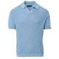 The Rag & Bone Saxon Silk-Cotton Polo Shirt is a light blue, short-sleeve knit with a textured front panel, Johnny collar, and V-neck opening, shown on a plain white background.