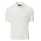 The Saxon Silk-Cotton Polo Shirt by Rag & Bone is a white short-sleeve knit polo with a textured pattern, ribbed cuffs and hem, and a refined Johnny collar, crafted from a silk-cotton blend.
