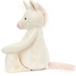 A Jellycat Bashful Unicorn, Giant plush toy with vanilla fur, a pink mane, and a single holographic horn sits upright against a white background.