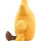 A cheery round plush toy with small chocolate feet, the Jellycat Amuseables Sun, Medium is a cuddly bundle of joy, viewed from behind with no visible facial features.