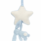 A soft blue and white star-shaped mobile with a hanging Jellycat Bashful Blue Bunny Musical Pull, perfect as a newborn gift.