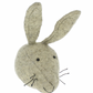 The Fiona Walker Hare Head Wall Decoration - Mini is a handcrafted felt sculpture featuring a grey hare with long ears and stitched facial details, made from organic wool, set against a plain white background.