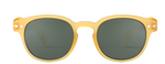 A pair of IZIPIZI #C Polarized Sunglasses with round, yellow frames and dark polarized lenses offering excellent UV protection, viewed from the front.