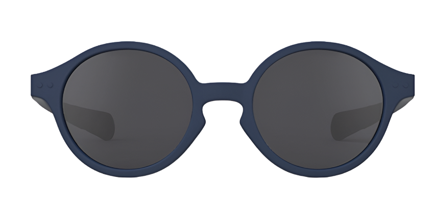 A pair of IZIPIZI #D Polarized Sunglasses for kids, featuring dark lenses and a navy blue, hypo-allergenic frame, displayed against a white background.