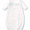 Kissy Kissy Sack Gown with Hand Smocked - White/Lt Blue