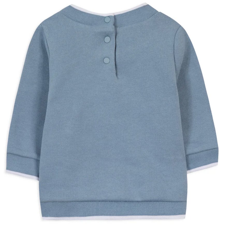 A cozy Tartine et Chocolat Camper Van Sweatshirt, featuring back button closures, perfect for winter, displayed from the back.