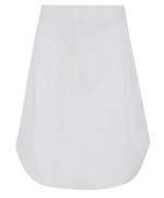 Victoria Beckham Cargo Skirt in optic white, featuring a mid-rise A-line silhouette, curved hem, and two side pockets, displayed on a plain white background.
