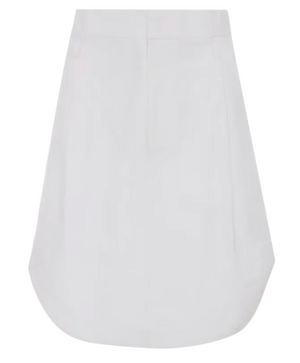 Victoria Beckham Cargo Skirt in optic white, featuring a mid-rise A-line silhouette, curved hem, and two side pockets, displayed on a plain white background.