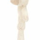 A side view of the Jellycat Bashful Lamb Ring Rattle with a round head, small ears, and a beige face, standing upright. Crafted from recycled fibers, this charming Jellycat toy also doubles as a gentle baby rattle.