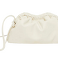 The Mansur Gavriel Mini Cloud Clutch by Mansur Gavriel is a cream-colored, ruched leather handbag crafted from exquisite Italian lamb leather, featuring a drawstring closure and a thin, multi-function removable shoulder strap. Handcrafted in Italy for unparalleled quality and style.