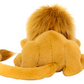 A Jellycat Louie Lion, Little seen from the back, showcasing its honey fur and silky mane, complete with a long tail.