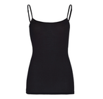 The Hanro Ultralight Spaghetti Camisole by Hanro USA is a form-fitting black women’s camisole, featuring thin adjustable straps and a simple, sleek appearance crafted from mercerized cotton.