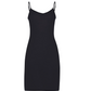 The Hanro Ultralight Bodydress from Hanro USA is a black, sleeveless, knee-length slip dress made of mercerized cotton with thin shoulder straps on a plain background.