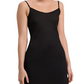 Person wearing the Hanro Ultralight Bodydress by Hanro USA, a sleeveless black slip dress with thin straps, perfect for ultralight daywear.