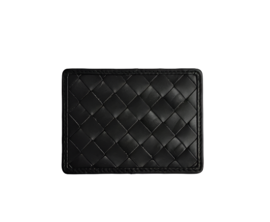 Introducing the Bembien Nico Card Case, a black rectangular wallet with a quilted pattern that combines sleek elegance and practical storage in a minimalist card holder.