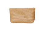 The Bembien Pouche by Bembien is a beige, handwoven leather pouch featuring a zipper closure, crafted in India and showcased on a white background.