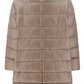 Seen from the back, the Herno Matilde Coat is a long puffer design in taupe, crafted from ultralight nylon with horizontal stitching and a stylish high collar.