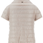 Beige, short-sleeve Herno Emilia Cape quilted puffer jacket with goose down padding and horizontal stitching set against a white background.