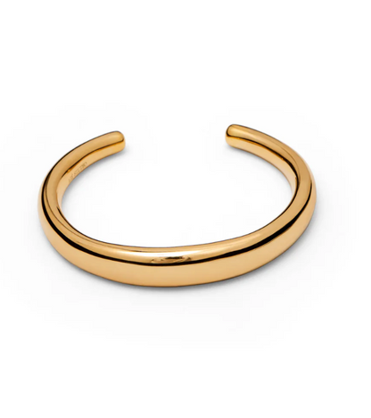 This elegant LIÉ STUDIO Amanda Bracelet by Lie Studio, crafted from gold-plated brass with an open design, is showcased against a white background.