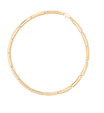 The LIÉ STUDIO Margaret Necklace by Lie Studio is a gold choker made of smooth, elongated rectangular links, fastened by a small sculptural lock clasp.