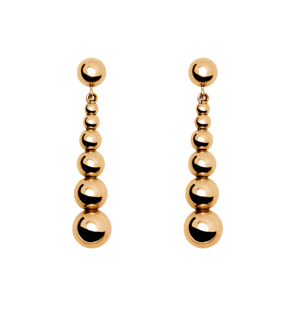 LIÉ STUDIO Rebecca Earrings: A pair of LIÉ STUDIO Rebecca earrings featuring a graduated series of spherical beads in a descending arrangement, embodying discreet elegance.