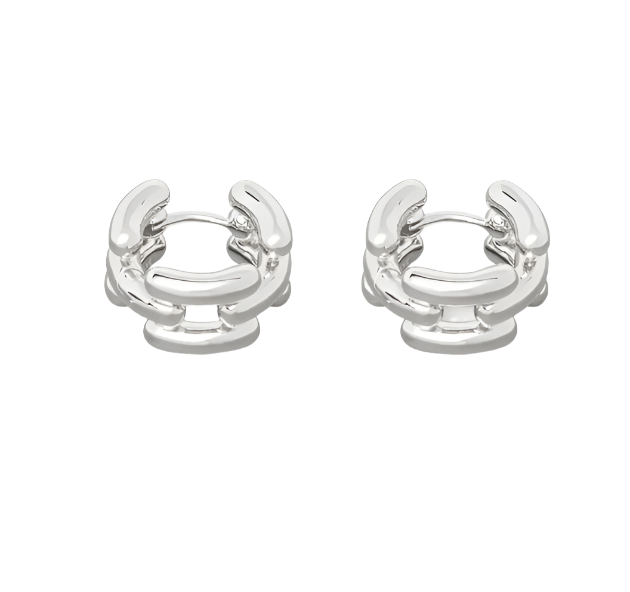 The LIÉ STUDIO The Johanna Earrings, showcasing a chunky, linked design, are expertly crafted from sterling silver-plated brass and set beautifully against a white background.