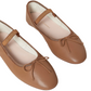 The Loeffler Randall Leonie Soft Ballet Flat, crafted from supple brown calf leather, features a bow detail at the toe, a strap across the top of the foot, and a padded footbed for extra comfort.