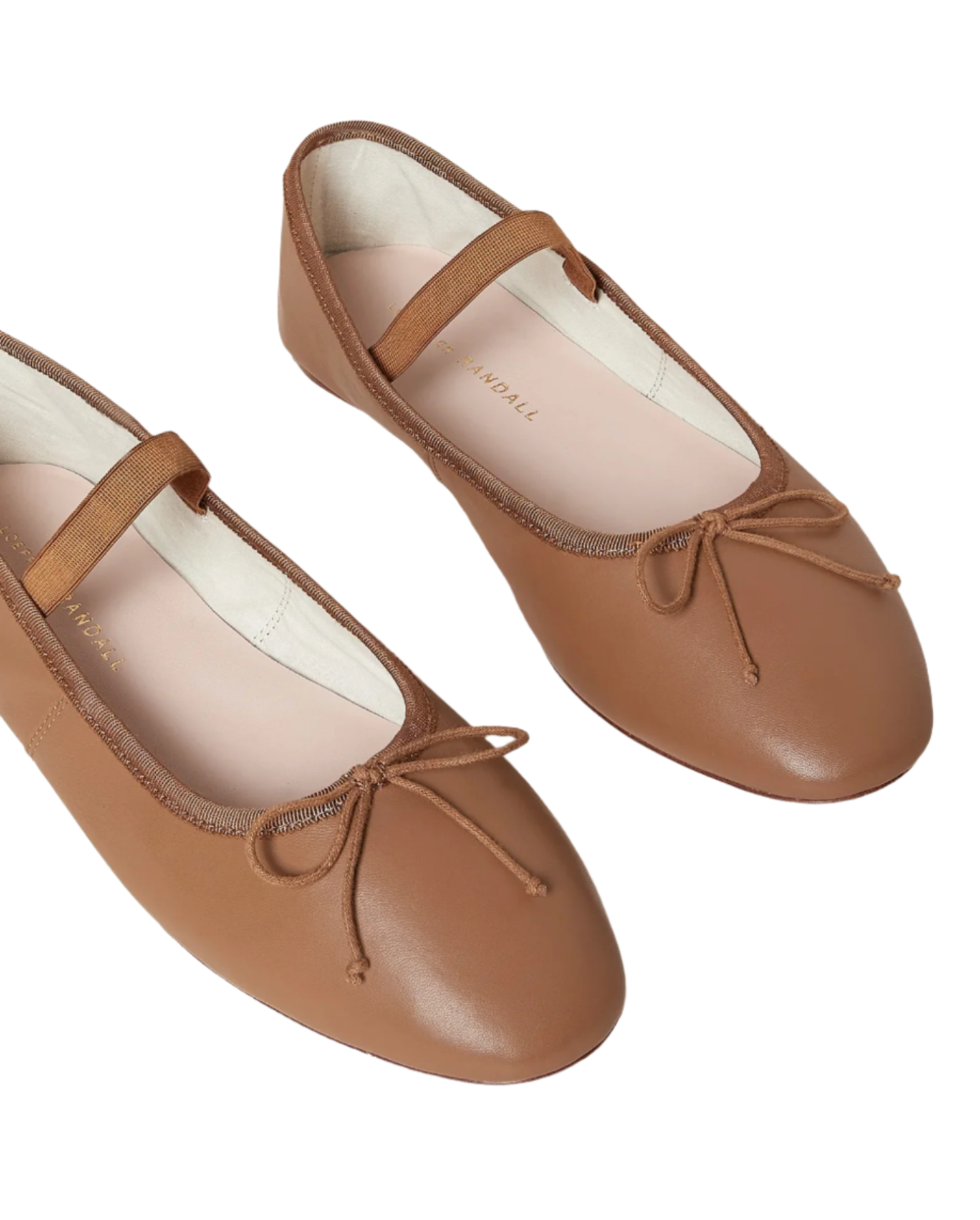 The Loeffler Randall Leonie Soft Ballet Flat, crafted from supple brown calf leather, features a bow detail at the toe, a strap across the top of the foot, and a padded footbed for extra comfort.