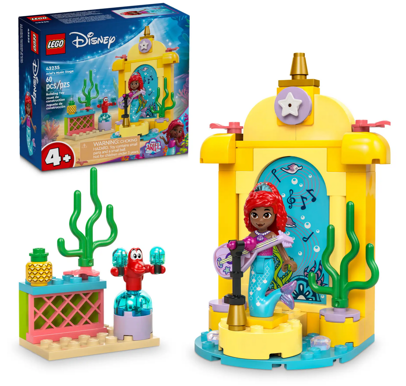 Explore the enchantment of the LEGO® Disney Ariel's Music Stage set by Legos - Toyhouse, a charming building toy that includes a mermaid, her crab companion, and colorful underwater scenes. The set comes with straightforward assembly instructions in the box and is ideal for young builders aged 4 and up.