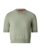 The Altuzarra Ty Sweater is a light green short-sleeve knit piece, showcasing a close-fitting silhouette with a round neckline and ribbed cuffs and hem. Made from a luxurious blend of wool and alpaca, it features the brand label "Altuzarra.