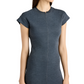 A person wearing the sophisticated Proenza Schouler White Label Melanie Dress in Souffle Cotton, showcasing a fitted, short-sleeved gray design with a central seam and subtle A-line silhouette, stands gracefully against a plain white background.