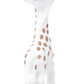 A side view of the charming Sophie la Girafe toy showcases its brown spots and white body, standing upright like a teether against a pristine white background.