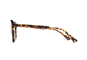 Side view of Elma JF Colors Sunglasses by Jimmy Fairly, featuring a tortoiseshell cellulose acetate frame, rectangular lenses, and straight temples, isolated on a white background.