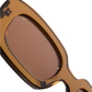 Close-up of Ily Sunglasses by Jimmy Fairly, featuring a glossy tortoiseshell cellulose acetate frame with metal hinges, revealing part of the brown rectangular lenses and bridge against a white background.