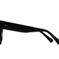 Side view of black Maya Sunglasses by Jimmy Fairly, featuring thick cellulose acetate arms, two small metal dots near the hinge, and a subtle logo on the temple tip, set against a white background.