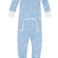 A blue pima cotton onesie with white cuffs and feet, featuring sailboat and palm tree prints plus a back flap. From The Beaufort Bonnet Company’s Baby Boys' Knox's Night Night collection.