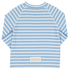 The Beaufort Bonnet Company’s Baby Boys' and Boys' Walker's Wave Swim Shirt is shown laid flat, with a small logo label near the hem. This swim shirt features UPF 35+ sun protection.